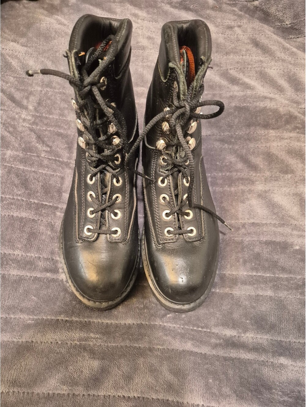 Harley-Davidson Black Leather Lace-Up Biker Boots